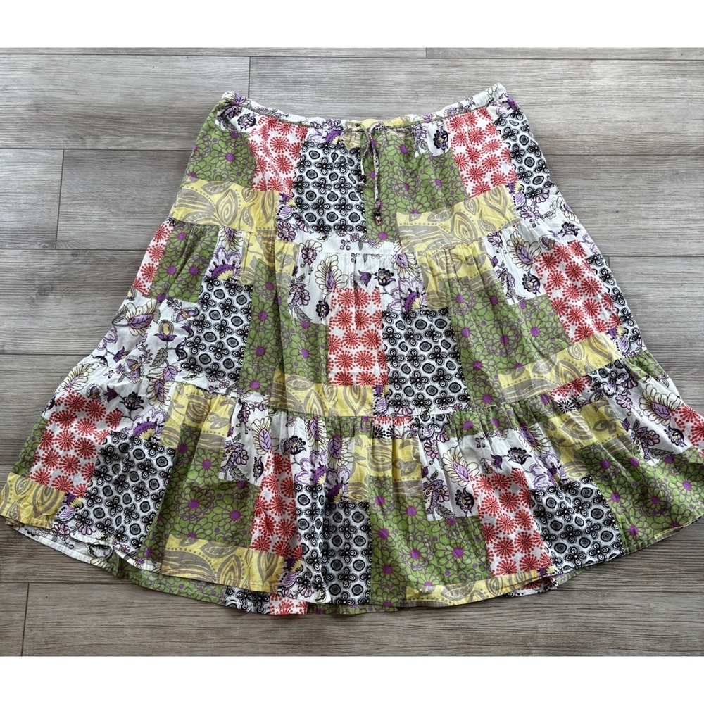 Vtg White Stag Patchwork Tiered Pull On Skirt XL 16/18 Boho Cottagecore Hippie